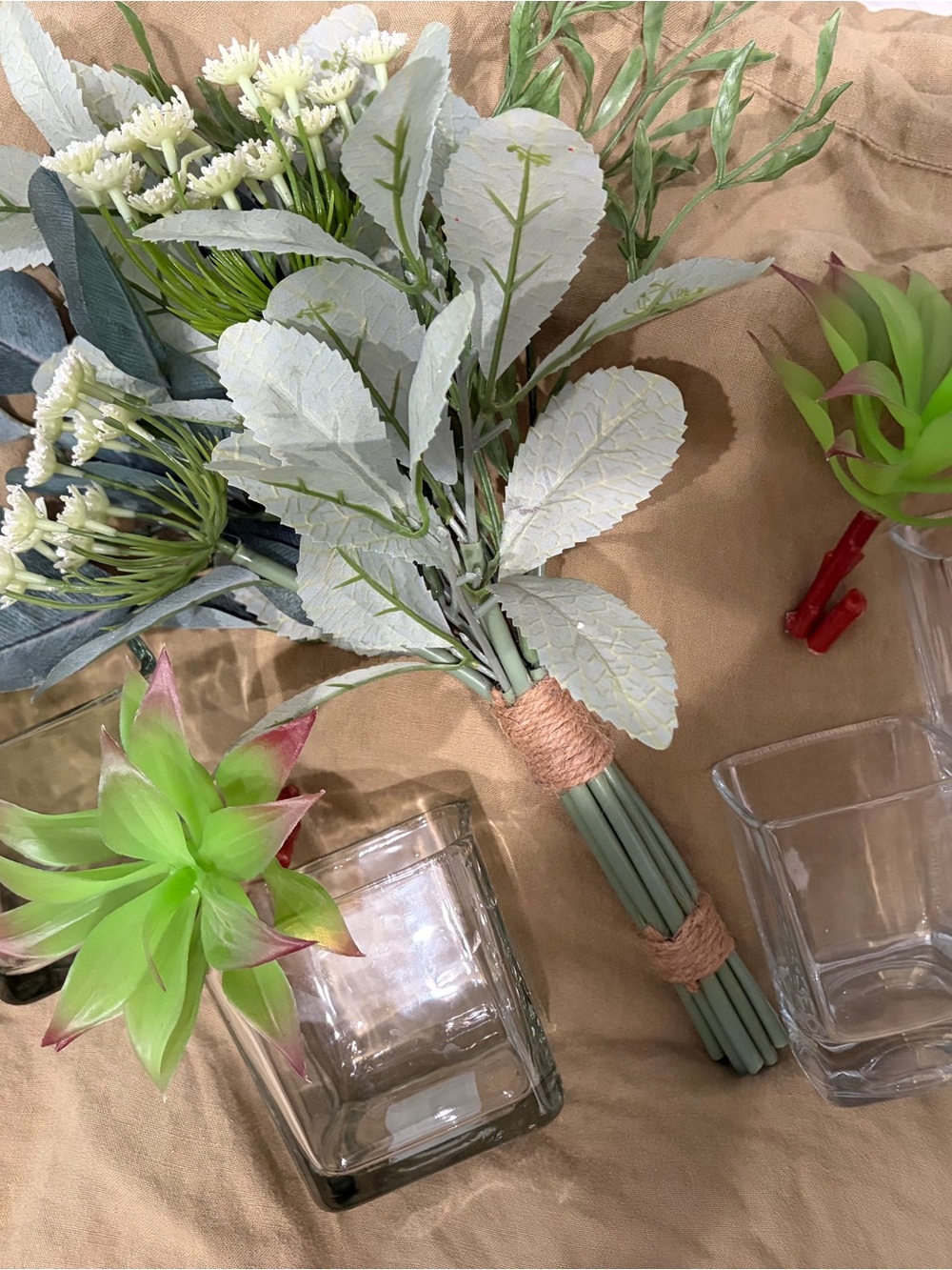 Artificial eucalyptus and Succulent Bundle - Sage Green Home Accent